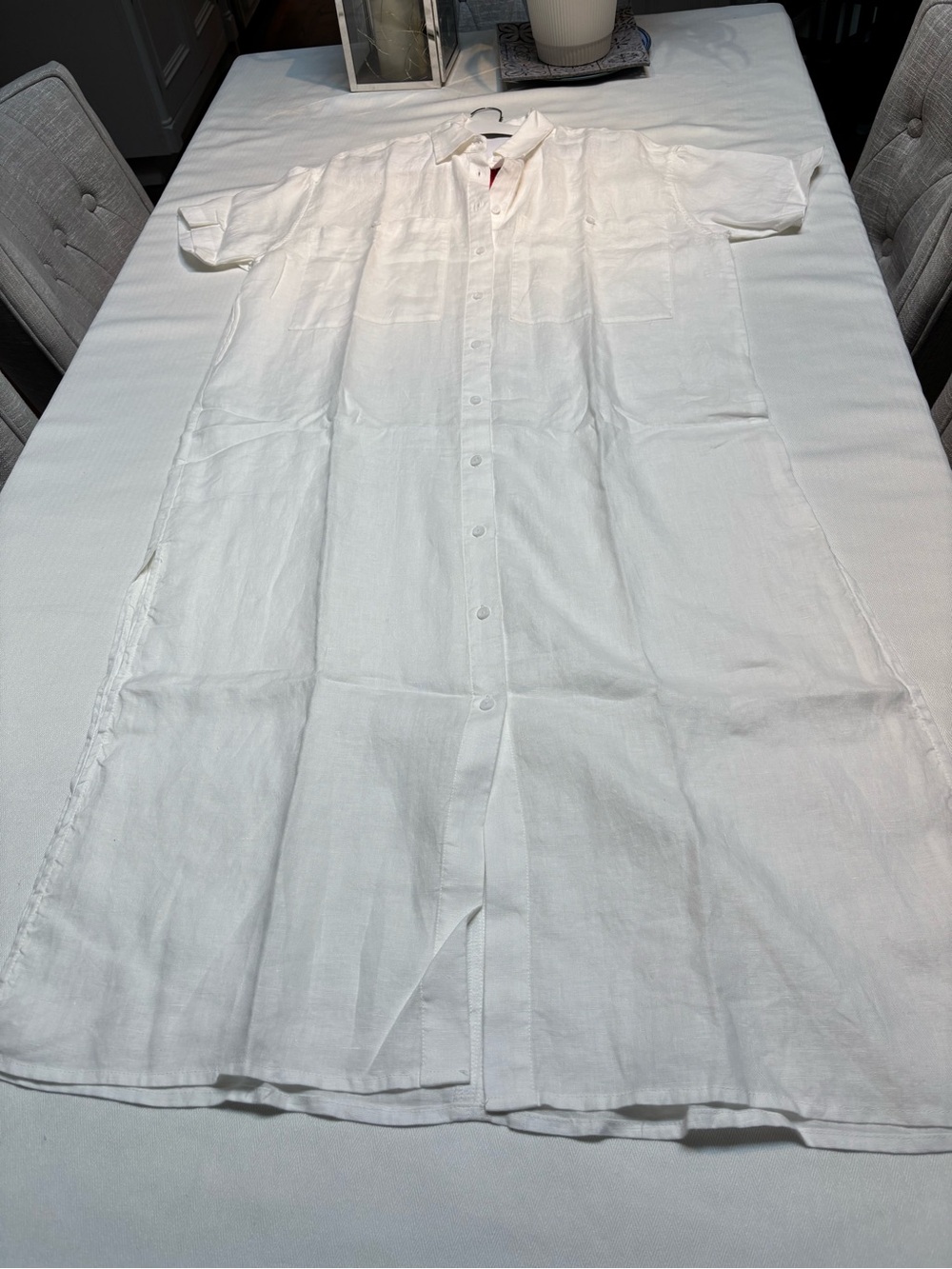 Left On Friday White Button-Front Linen Midi Dress